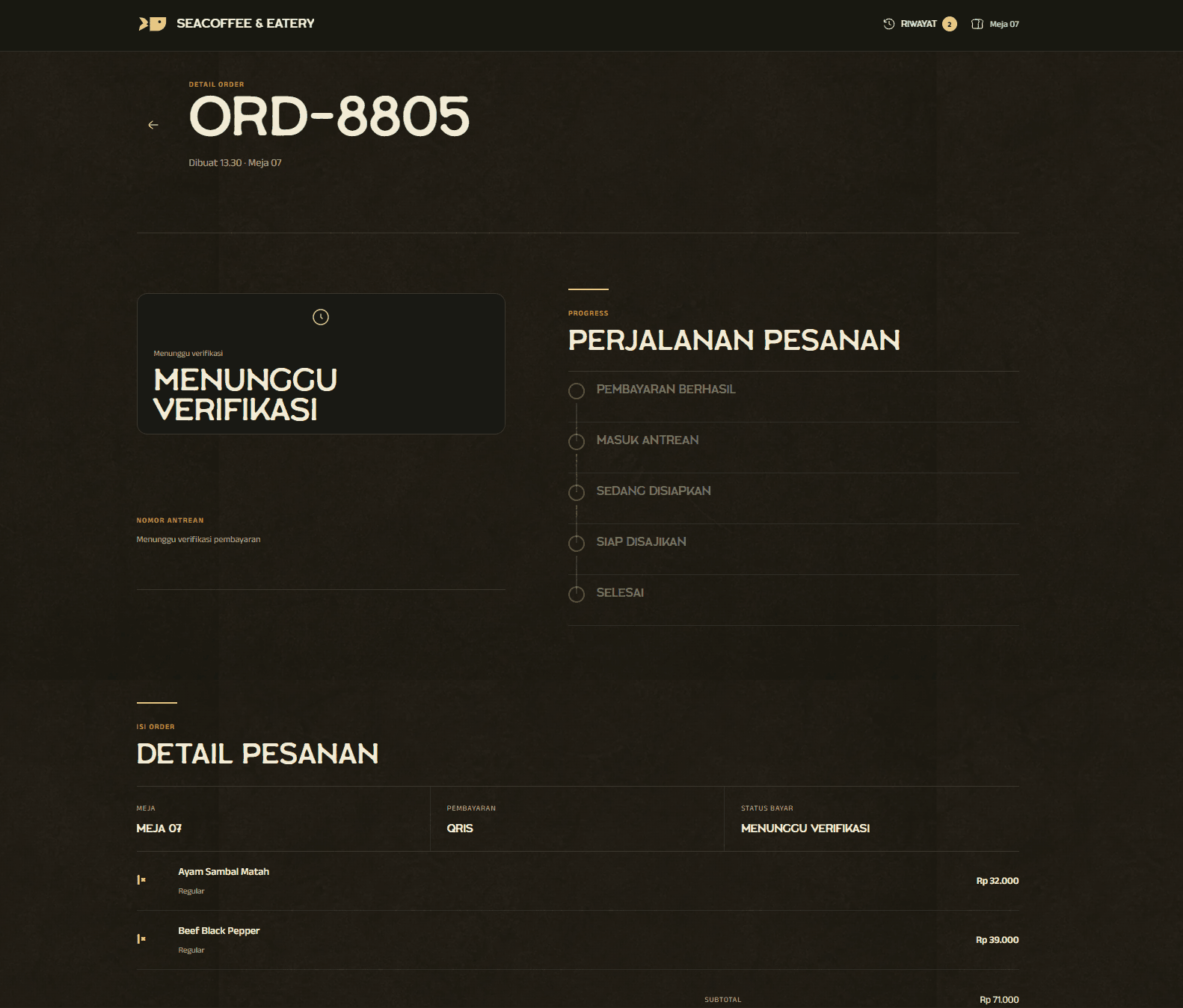 DineFlow live customer order journey