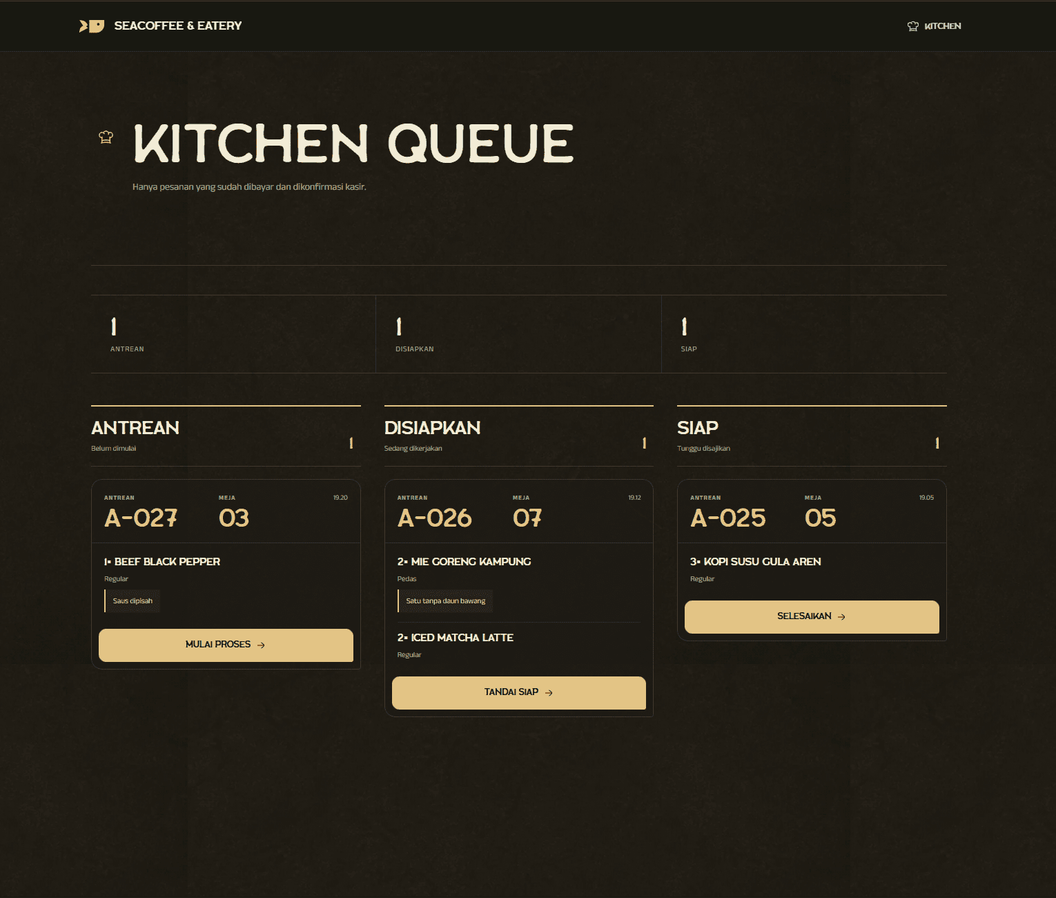 DineFlow kitchen production queue