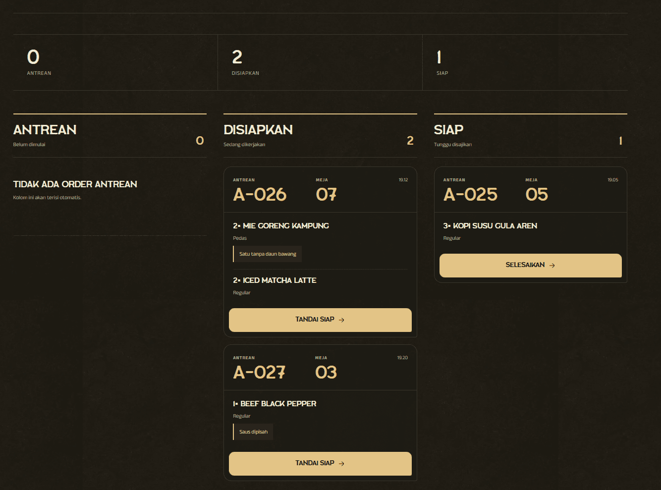 DineFlow active kitchen order states