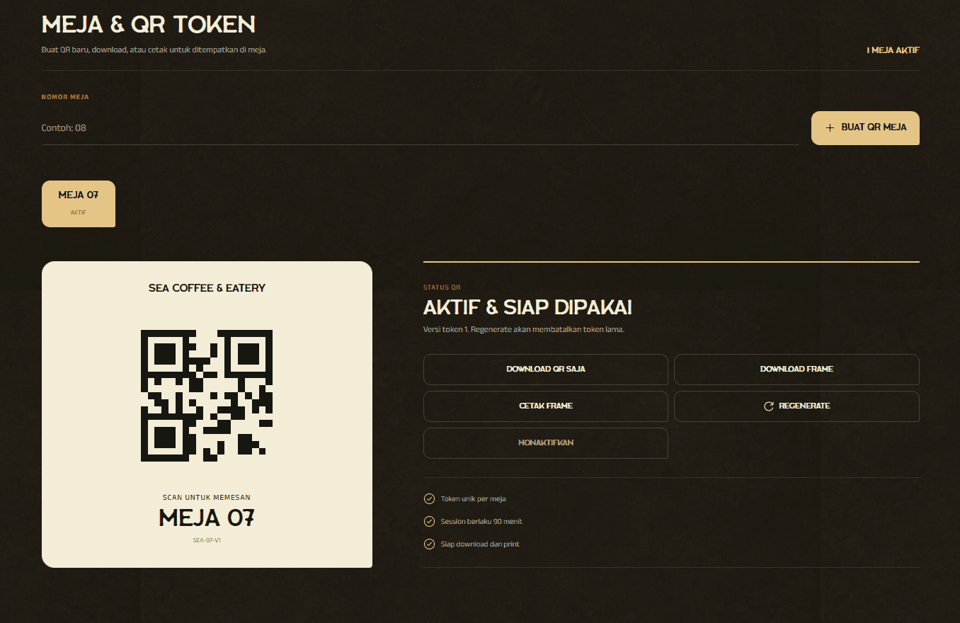 DineFlow owner table QR token management