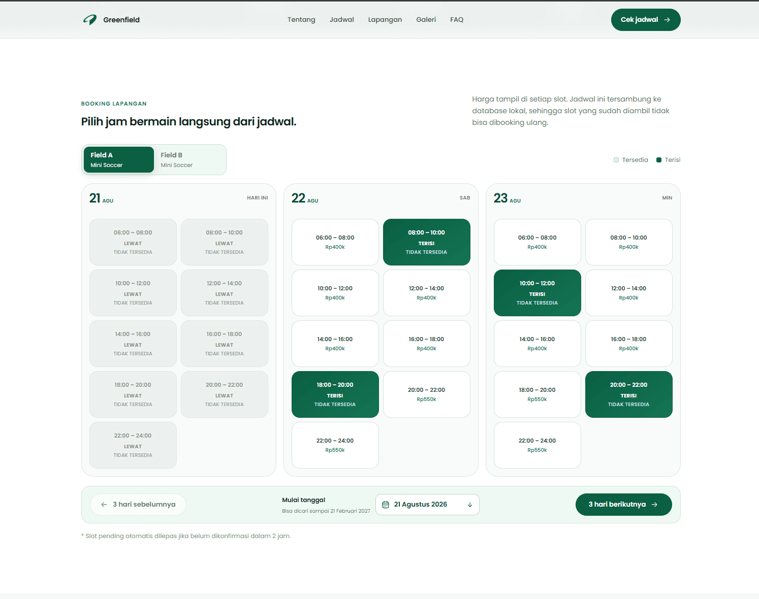 Website Booking Lapangan product view 1