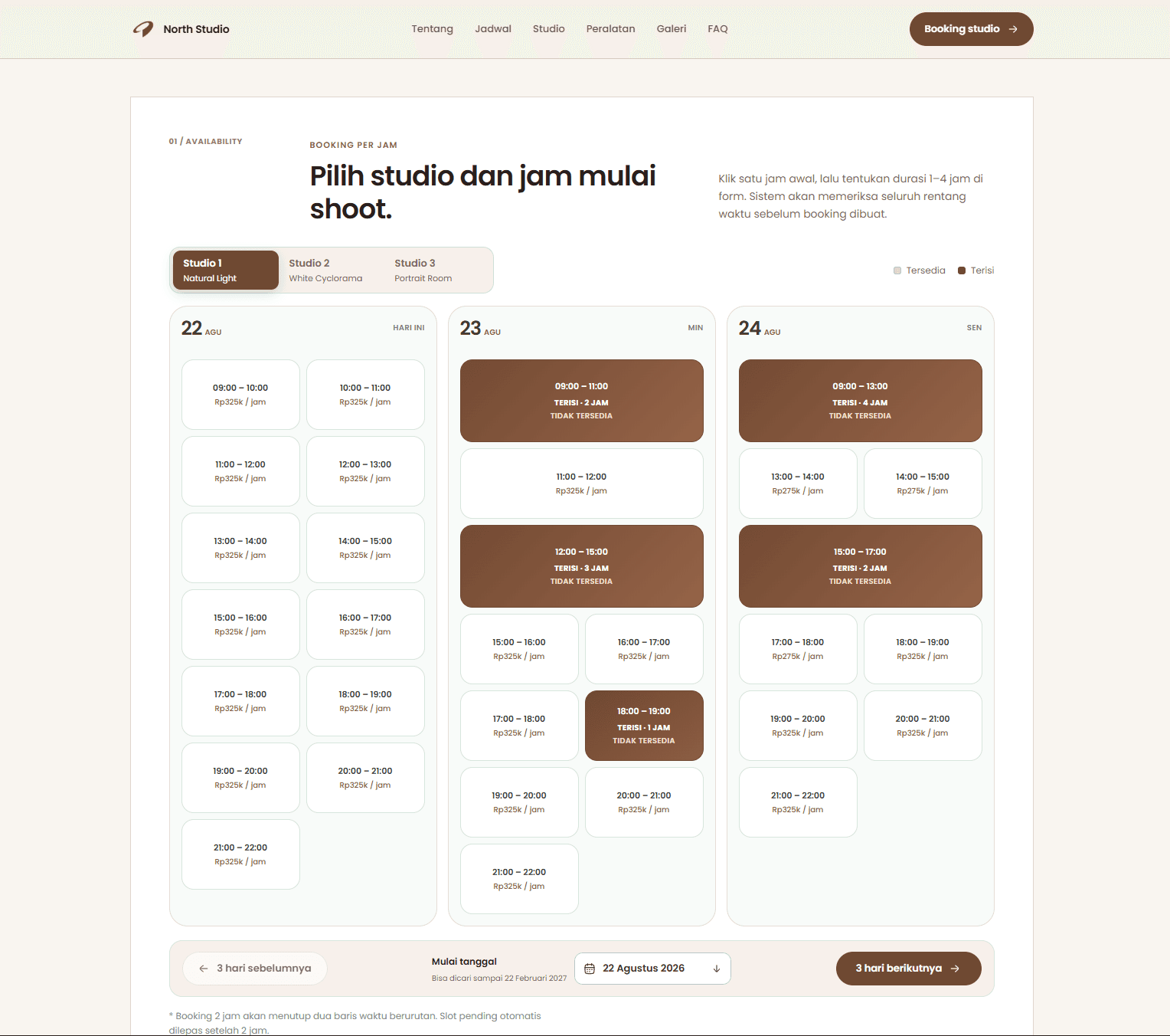 Website Booking Studio product view 1