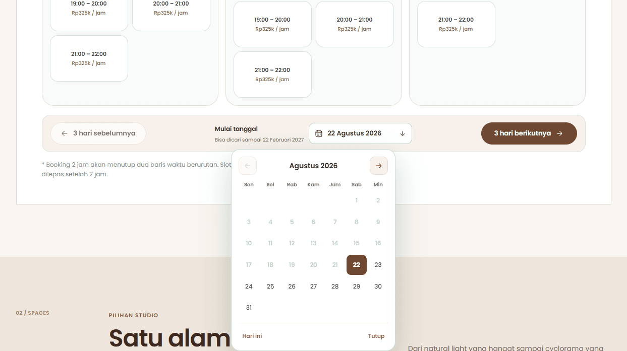 North Studio schedule date picker