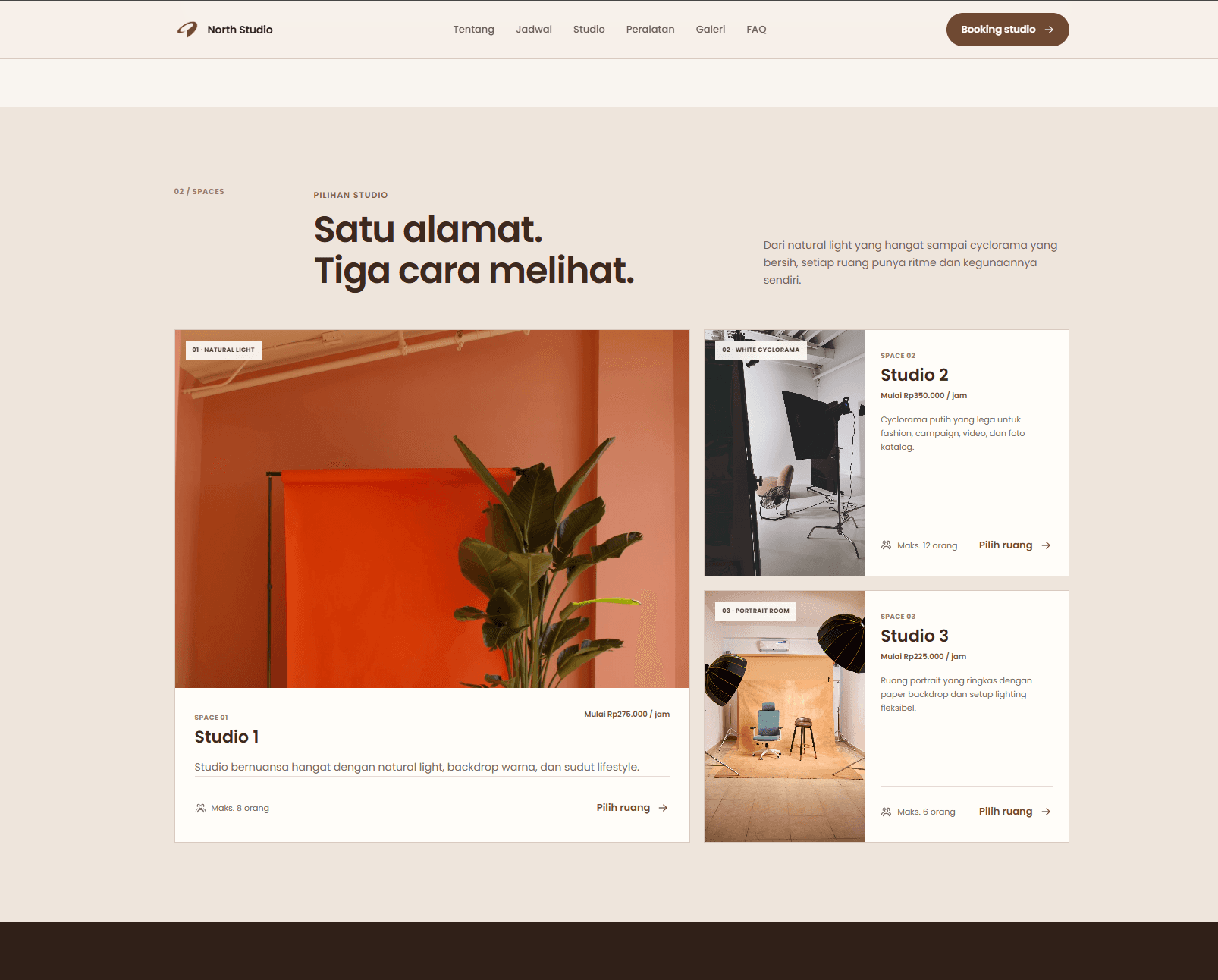 Website Booking Studio product view 2