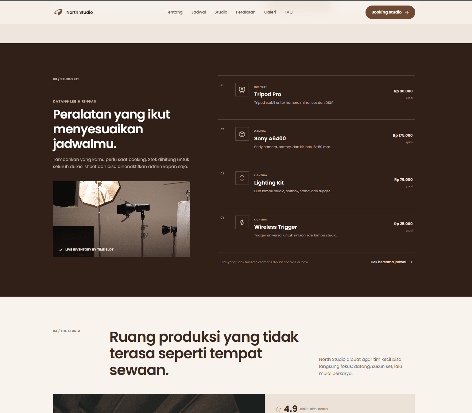 Website Booking Studio product view 3