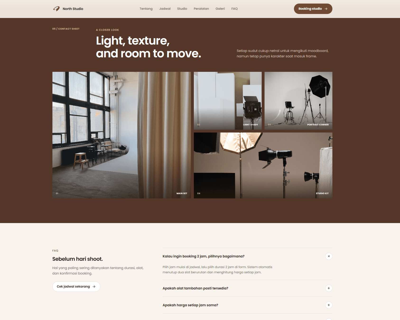 North Studio gallery and booking FAQ
