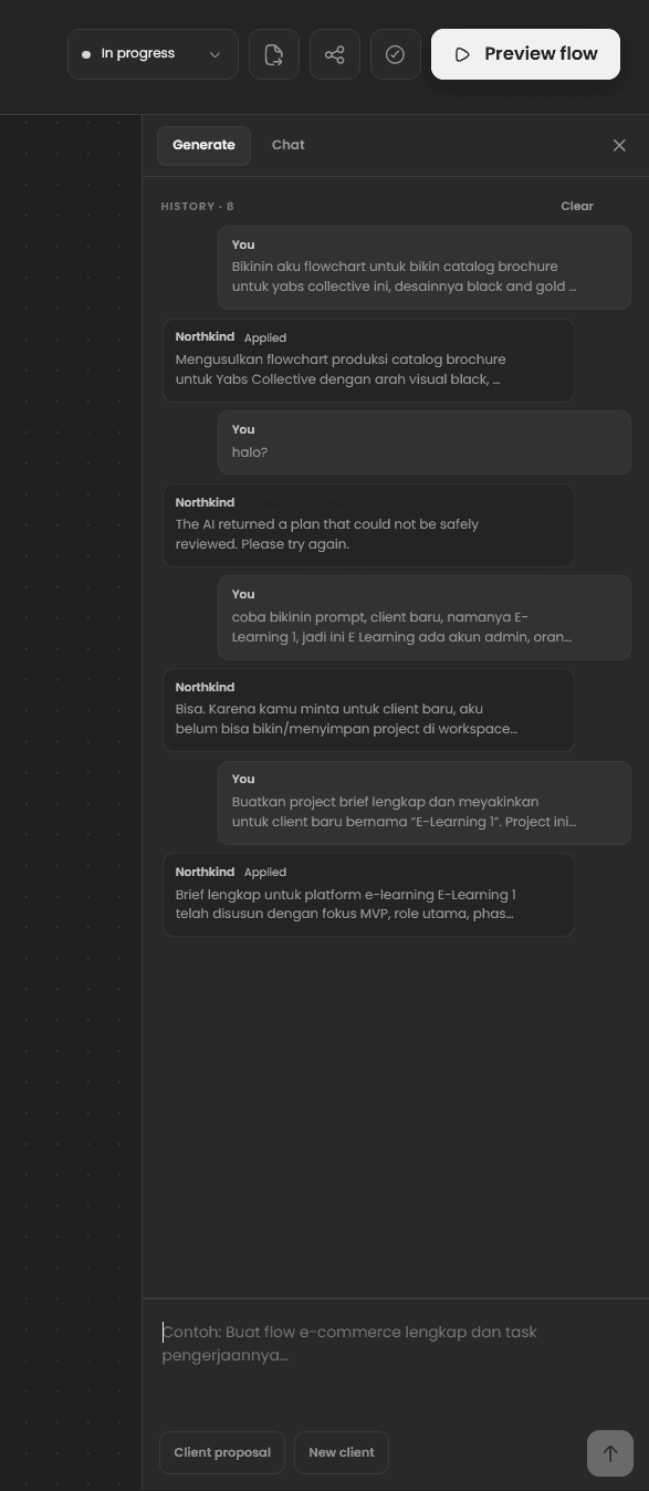 Flowdesk AI assistant generating reviewable client workflows