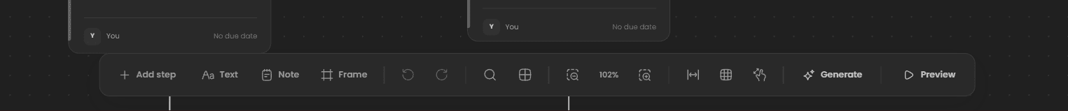 Flowdesk visual canvas toolbar with generation and preview controls
