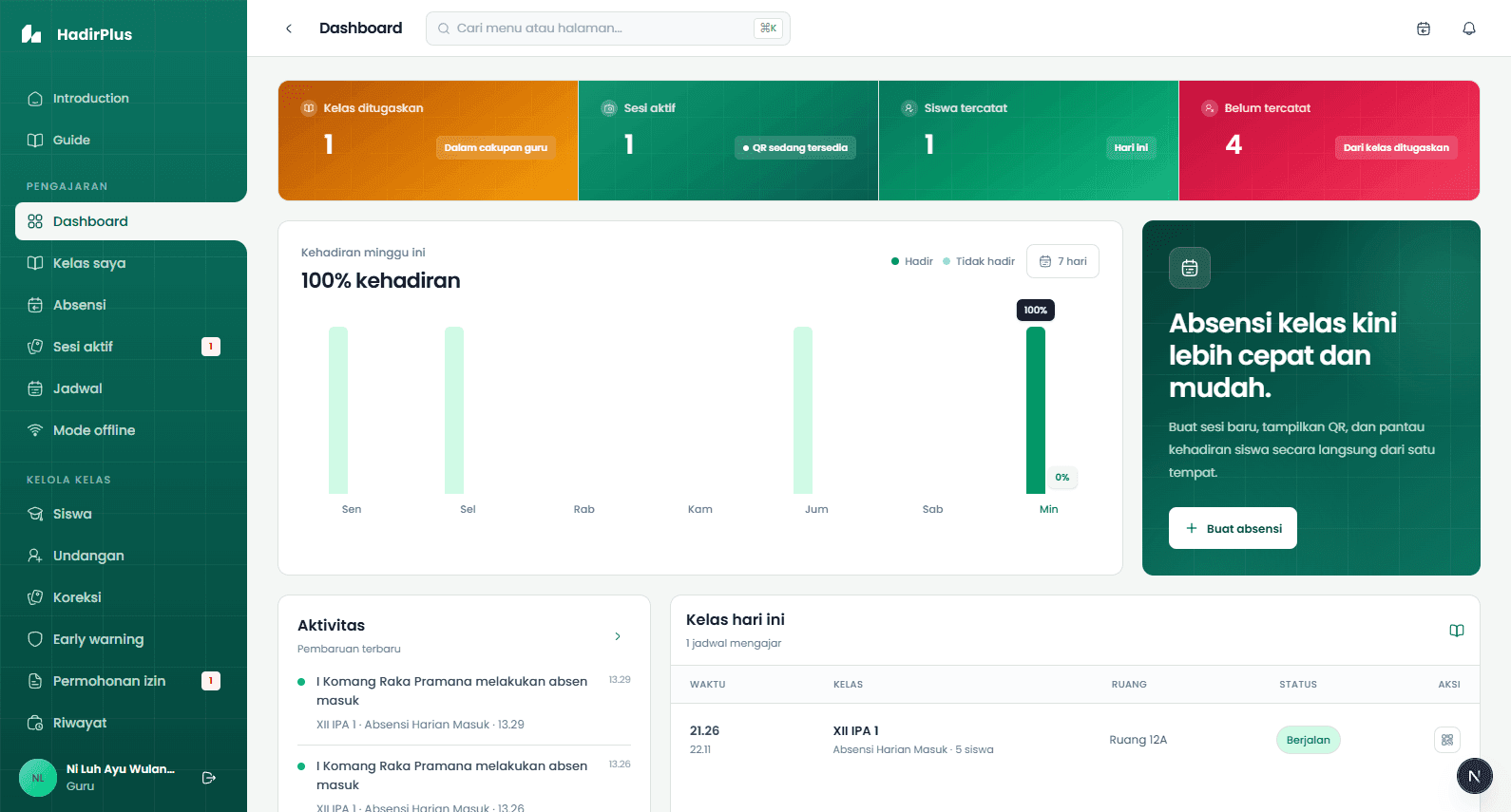 HadirPlus teacher dashboard