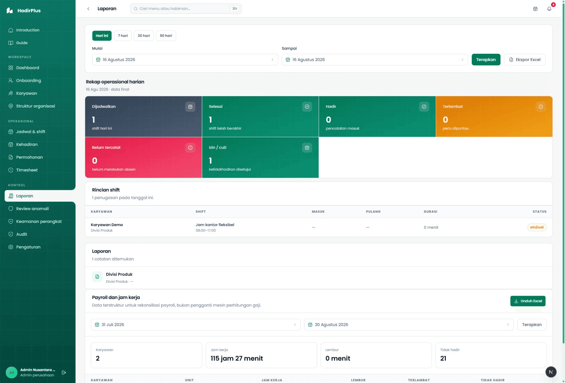 HadirPlus payroll and attendance reporting