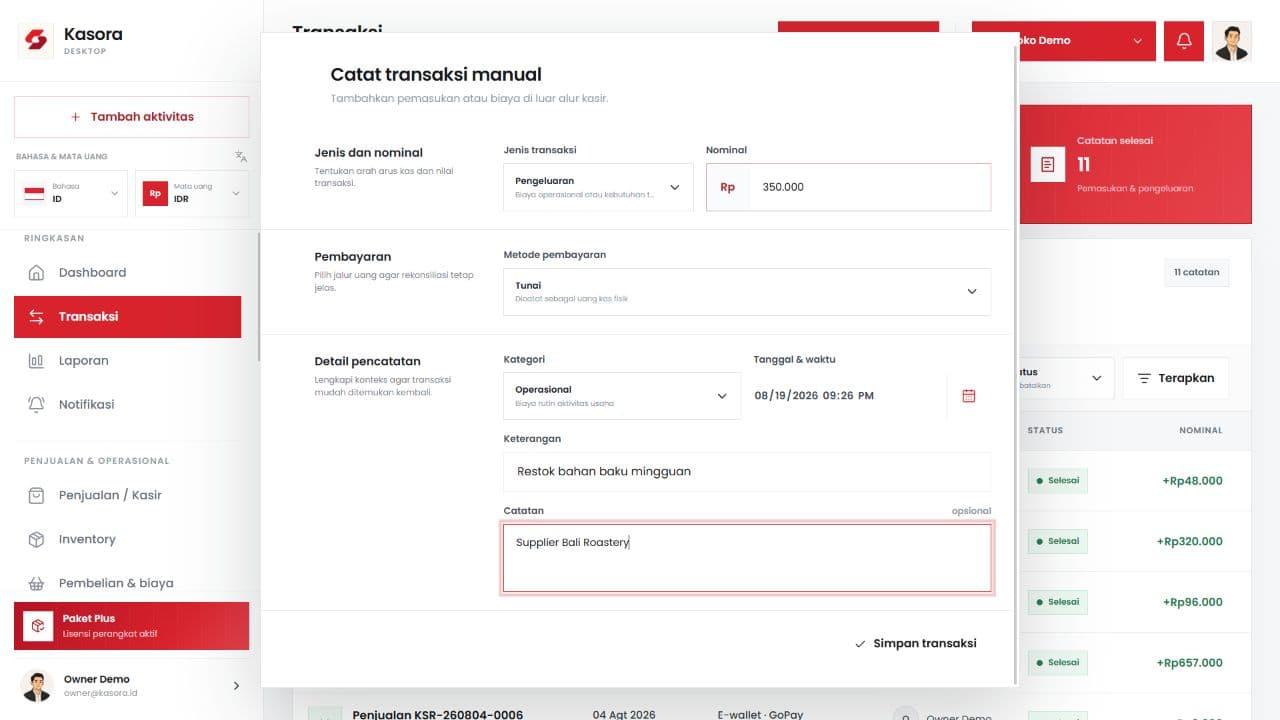 Kasora expense management desktop view