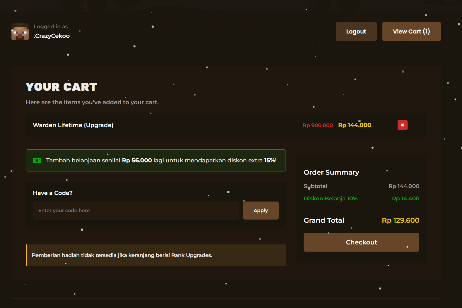 MineHive Minecraft Server Store product view 1