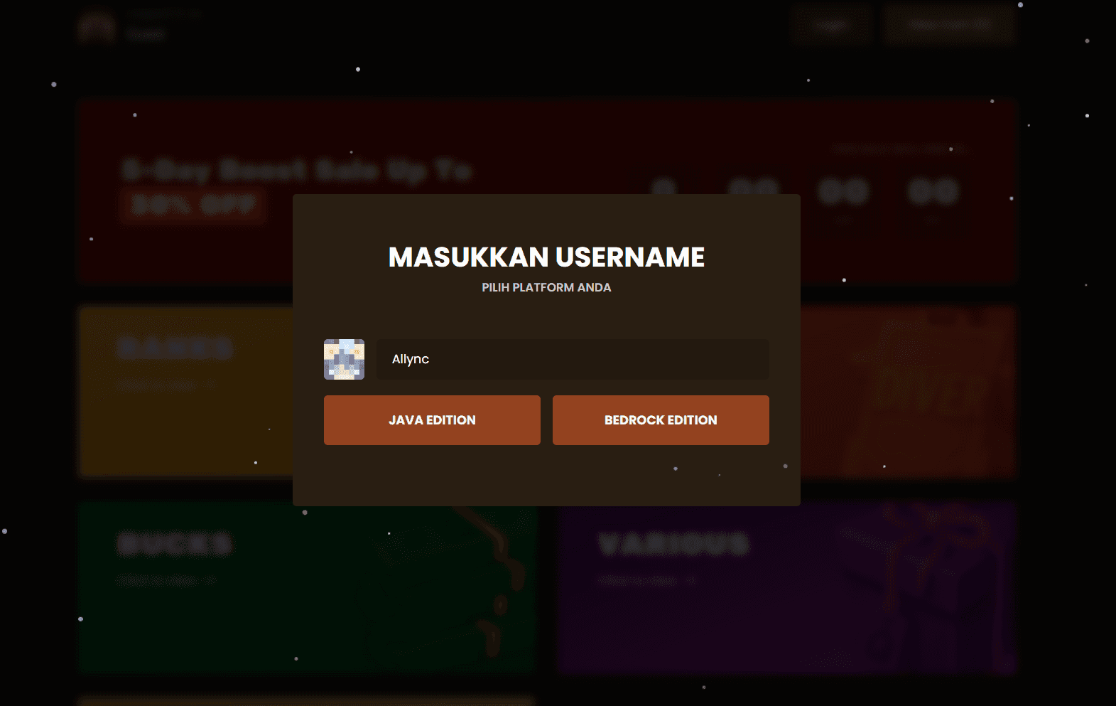 MineHive Java and Bedrock player login