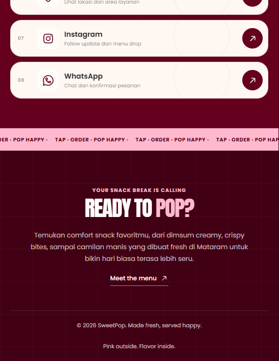 SweetPop mobile links page closing section
