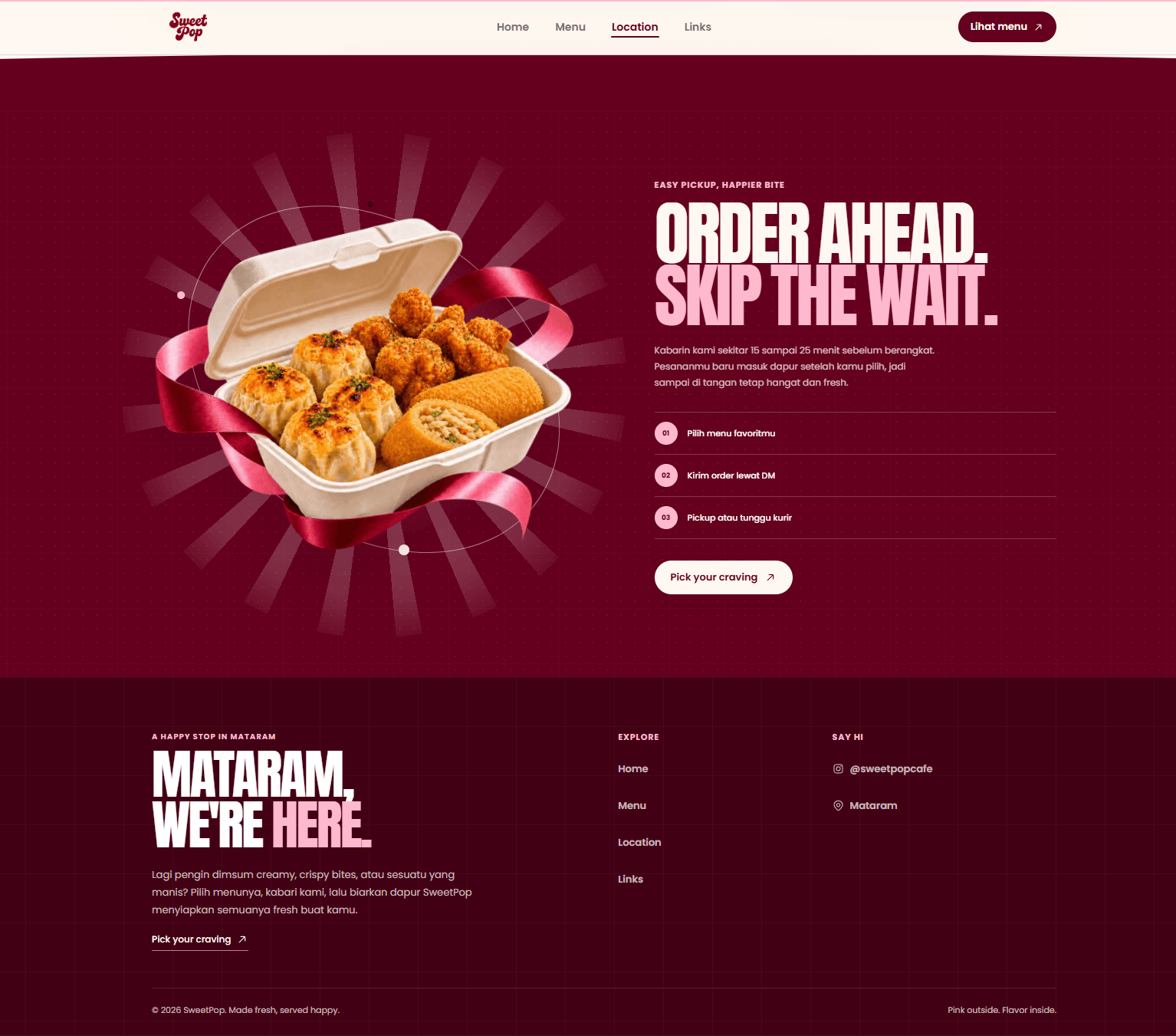 SweetPop pickup ordering section