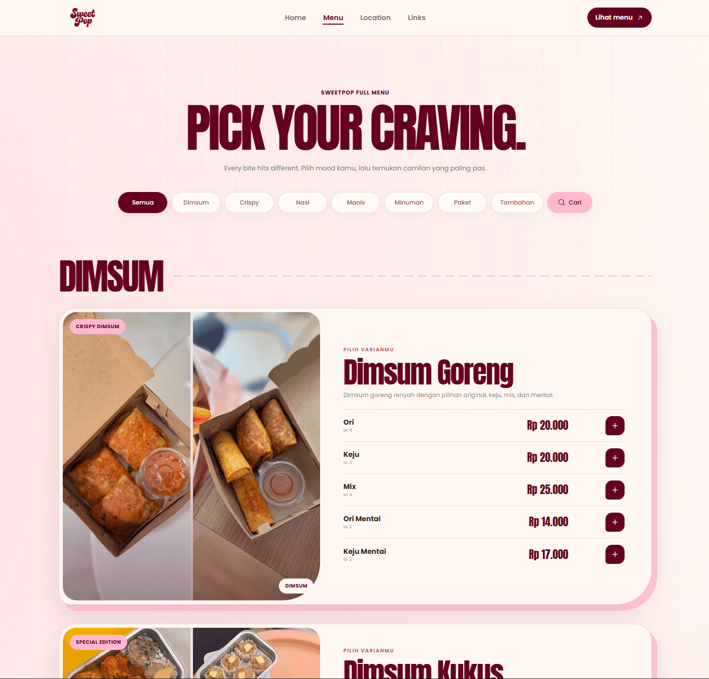 SweetPop Food Website product view 2
