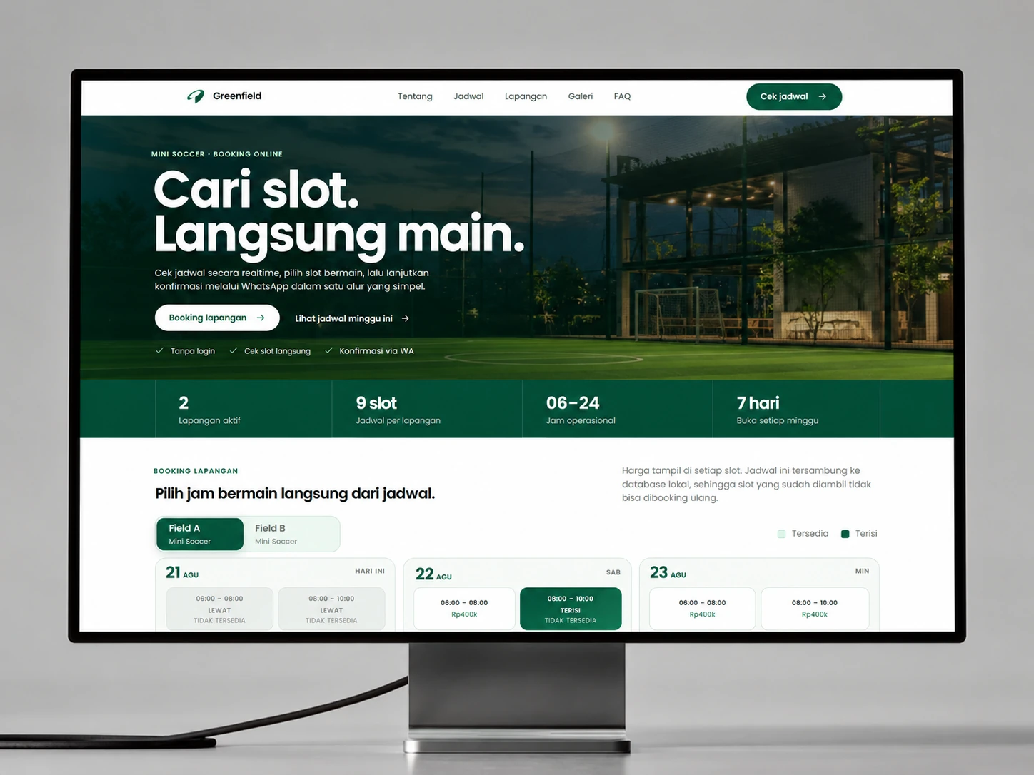 Greenfield — Sistem booking lapangan siap pakai